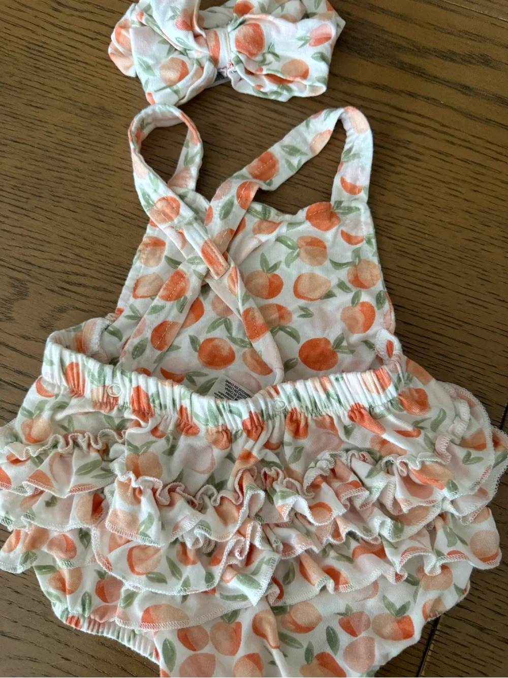 MilkberryPeach Print Baby Romper with Matching Headband
